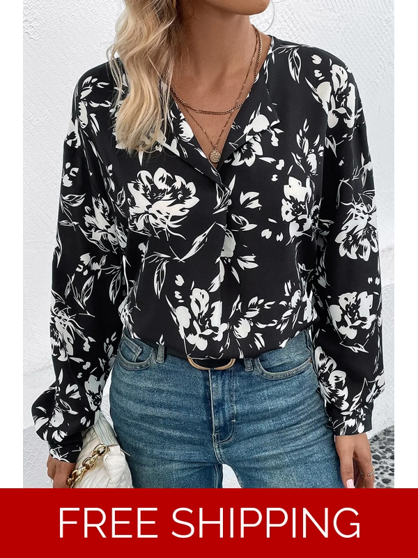 Floral Collared Neck Long Sleeve Top